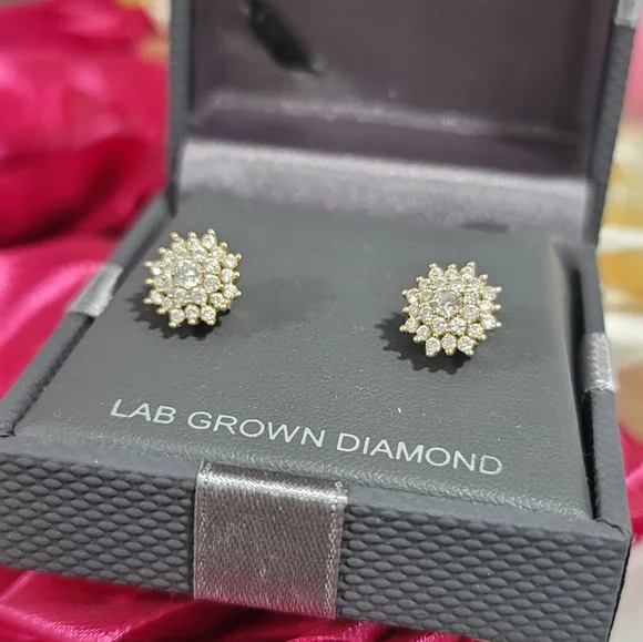 Gold Diamond Stud Earrings 10k - Picture 2 of 5